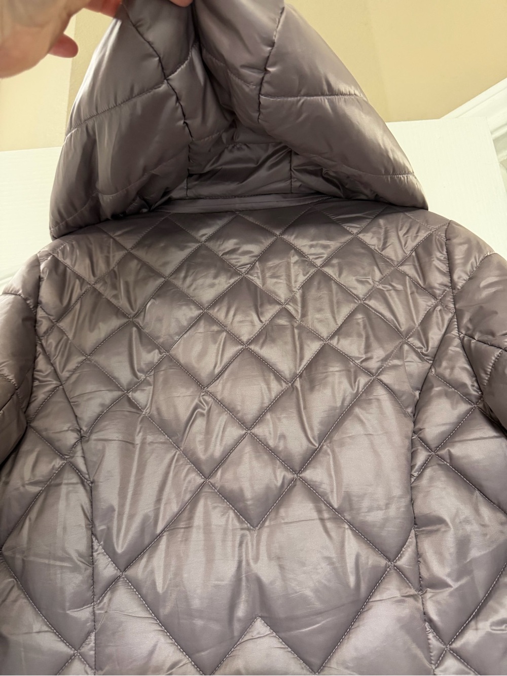 Andrew Marc Quilted Long Puffer Coat Size S Metallic Taupe Mauve Hooded Zip - Picture 9 of 11